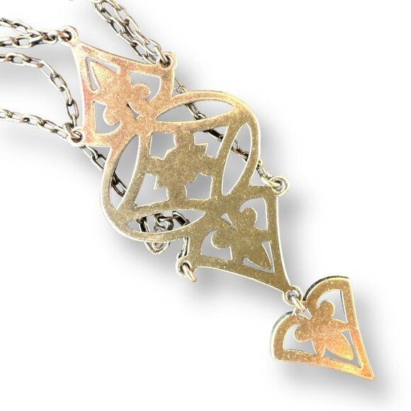 Festoon Necklace Brass Color Metal Filigree Design Three Strands Necklace - Picture 5 of 6